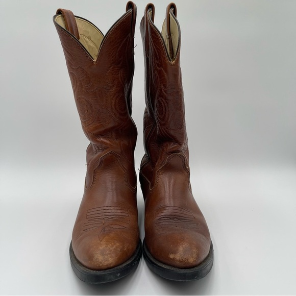 DD Tuff Mens Boots Size 8 D Brown Leather Western Steel Toe Roper Work Boots - Picture 5 of 15